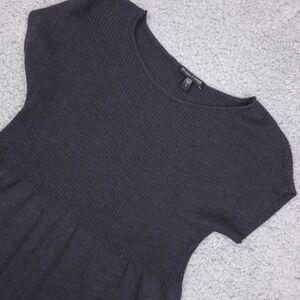 Eileen Fisher Wool Knit Dress Short Sleeve‎ Casual Gray Size S Italian Yarn